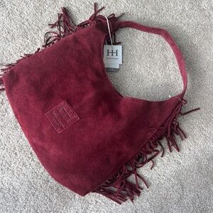 Haute Hippie Burgundy Suede Fringe Bag